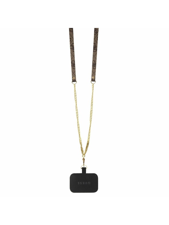 Guess Guess PU 4G Strass Triangle Metal Logo Zadný Kryt + Crossbody Popruh pre iPhone 15 Plus Brown