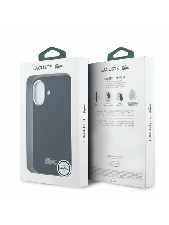 Lacoste Lacoste PVC Iconic Petit Pique Metal Logo MagSafe Zadný Kryt pre iPhone 16 Black