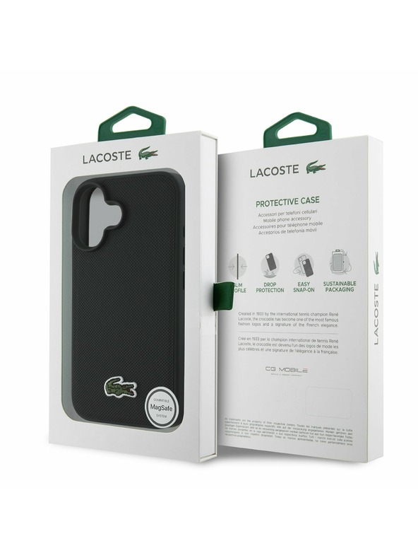 Lacoste Lacoste Iconic Petit Pique Woven Logo MagSafe Zadný Kryt pre iPhone 16 Plus Black