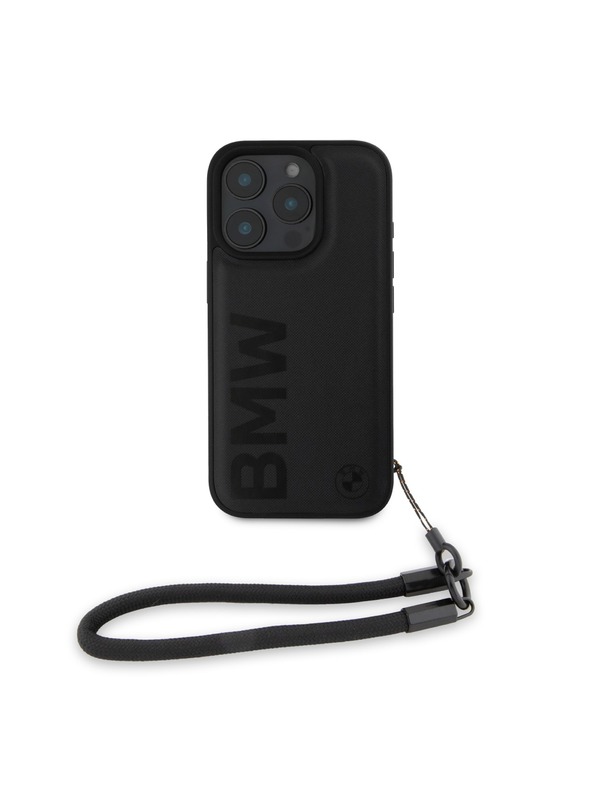 BMW BMW Leather Signature and Strap Zadný Kryt pre iPhone 16 Pro Black