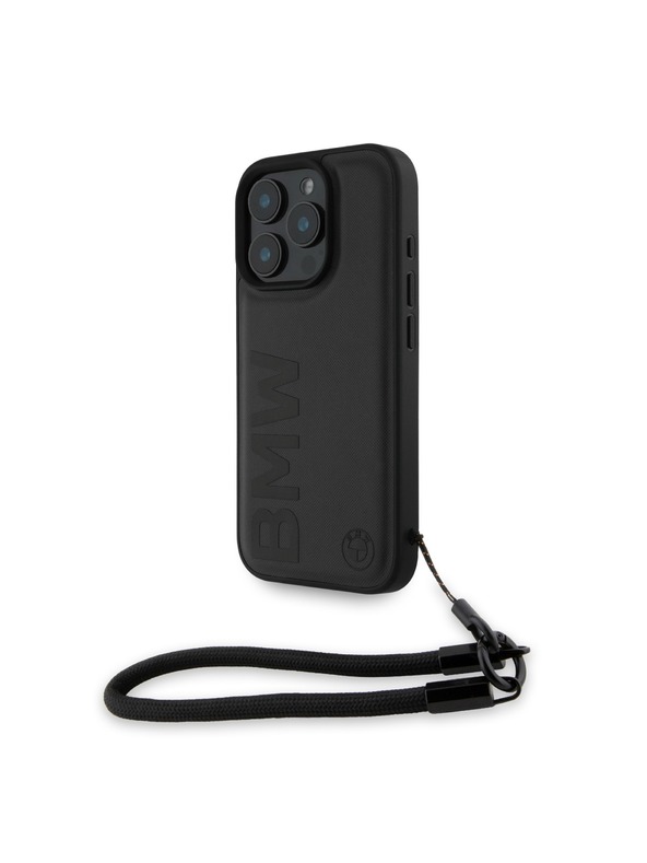 BMW BMW Leather Signature and Strap Zadný Kryt pre iPhone 16 Pro Black