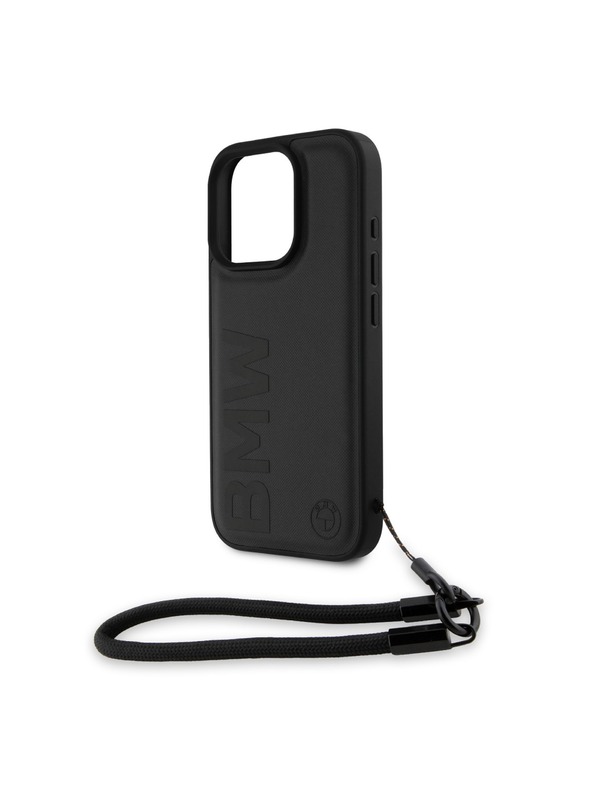 BMW BMW Leather Signature and Strap Zadný Kryt pre iPhone 16 Pro Black