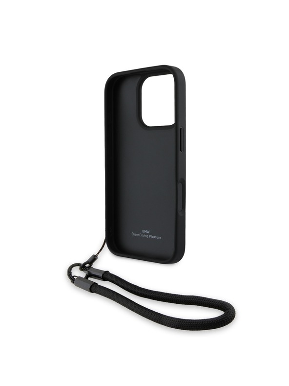 BMW BMW Leather Signature and Strap Zadný Kryt pre iPhone 16 Pro Black
