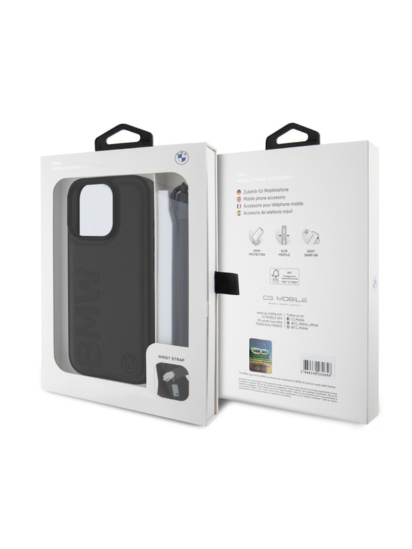 BMW BMW Leather Signature and Strap Zadný Kryt pre iPhone 16 Pro Black