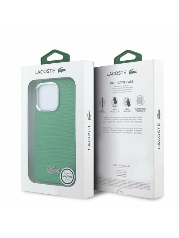 Lacoste Lacoste PVC Iconic Petit Pique Metal Logo MagSafe Zadný Kryt pre iPhone 16 Pro Estragon Green