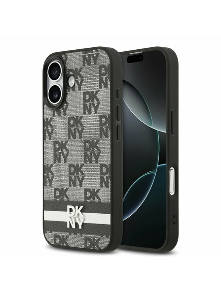 DKNY DKNY PU Leather Checkered Pattern and Stripe Zadný Kryt pre iPhone 17 Black