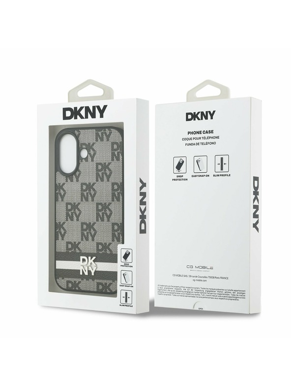 DKNY DKNY PU Leather Checkered Pattern and Stripe Zadný Kryt pre iPhone 17 Black