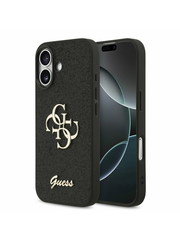 Guess Guess PU Fixed Glitter 4G Metal Logo Zadný Kryt pre iPhone 17 Black