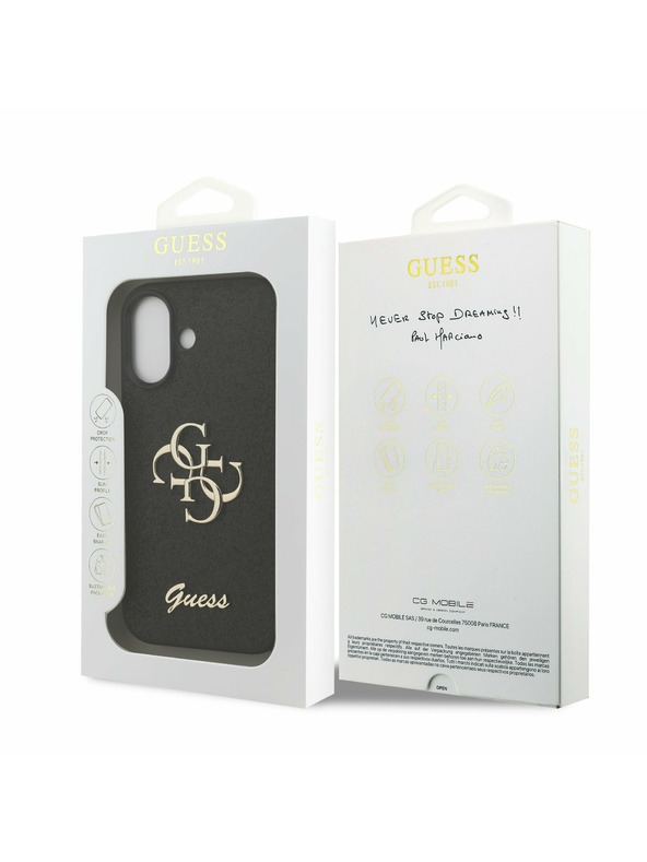 Guess Guess PU Fixed Glitter 4G Metal Logo Zadný Kryt pre iPhone 17 Black