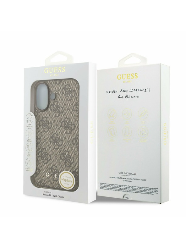 Guess Guess 4G Charm MagSafe Zadný Kryt pre iPhone 17 Tone on Tone Brown