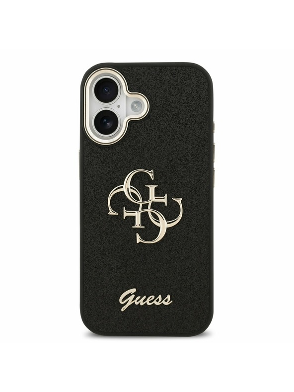 Guess Guess PU Fixed Glitter 4G Metal Frame Zadný Kryt pre iPhone 17 Black