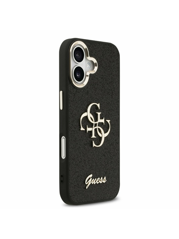 Guess Guess PU Fixed Glitter 4G Metal Frame Zadný Kryt pre iPhone 17 Black