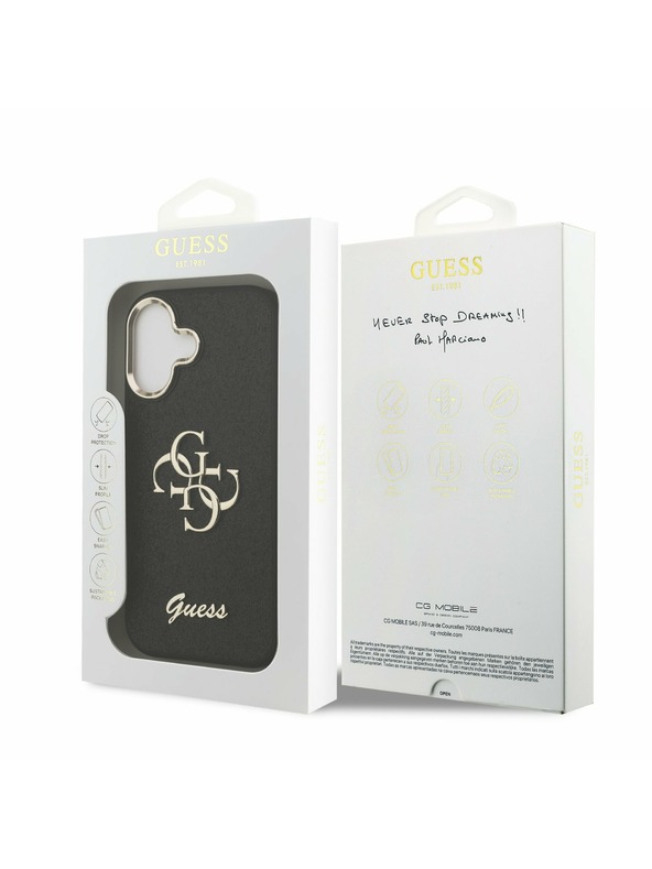 Guess Guess PU Fixed Glitter 4G Metal Frame Zadný Kryt pre iPhone 17 Black