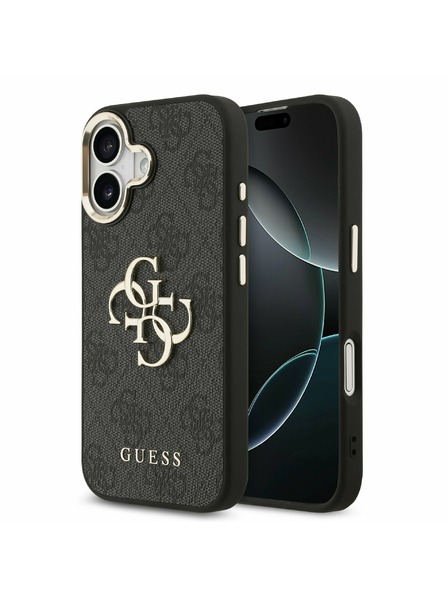 Guess Guess PU Leather 4G Metal Logo Gold Frame Zadný Kryt pre iPhone 17 Black