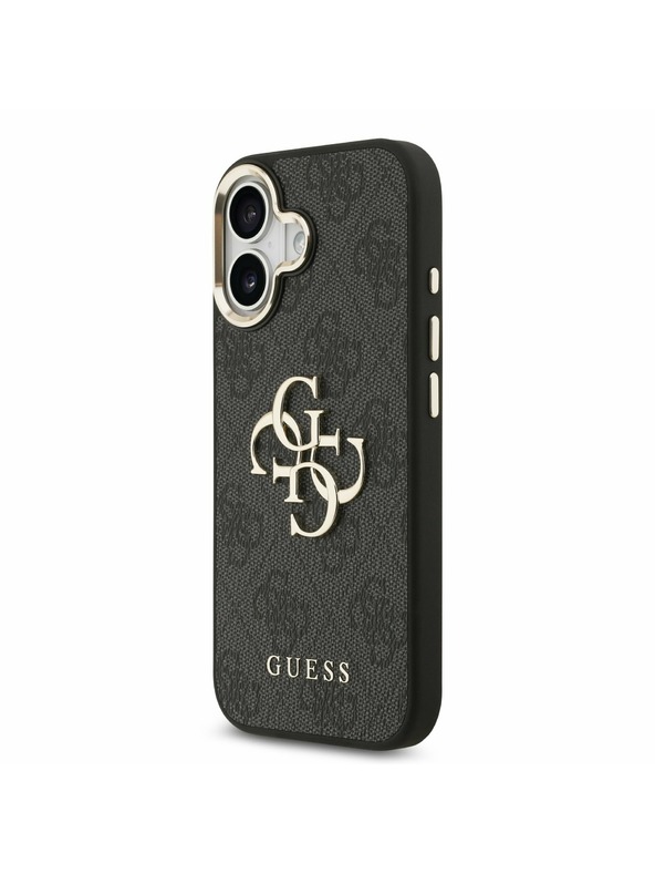 Guess Guess PU Leather 4G Metal Logo Gold Frame Zadný Kryt pre iPhone 17 Black