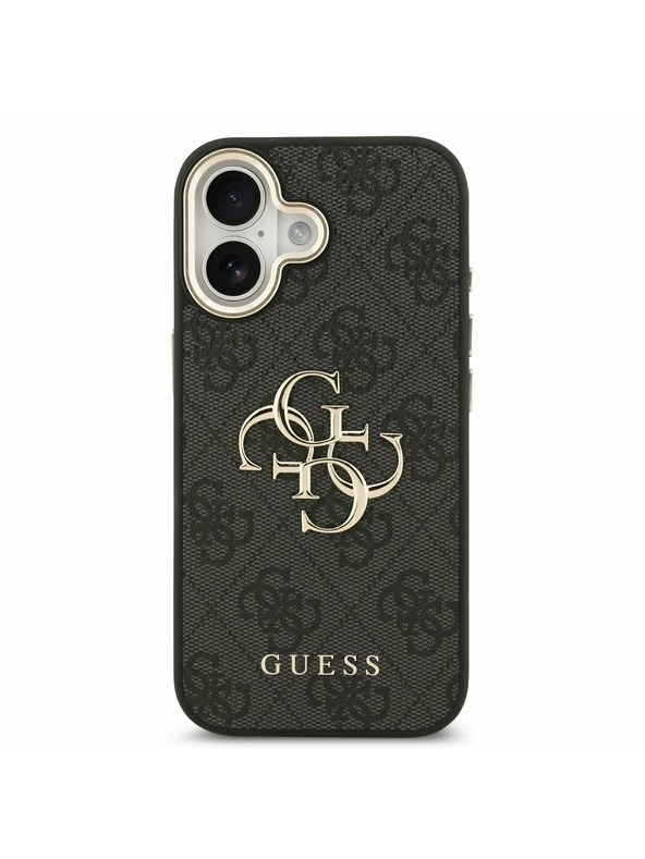 Guess Guess PU Leather 4G Metal Logo Gold Frame Zadný Kryt pre iPhone 17 Black