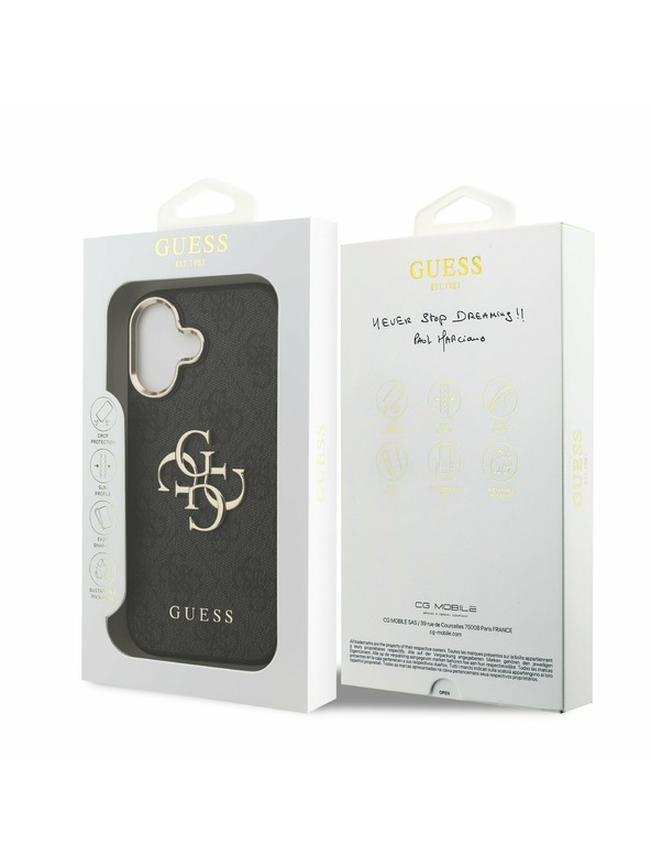 Guess Guess PU Leather 4G Metal Logo Gold Frame Zadný Kryt pre iPhone 17 Black