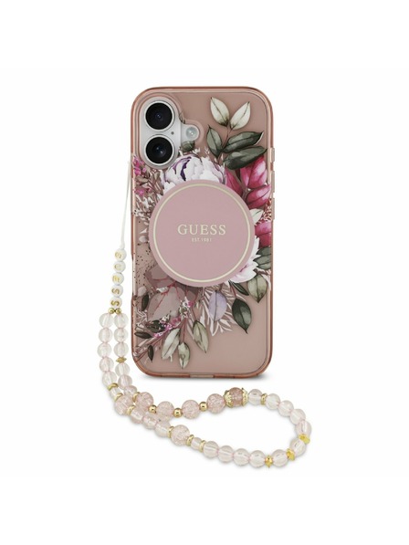 Guess Guess IML Flowers Strap MagSafe Zadný Kryt pre iPhone 17 Pink