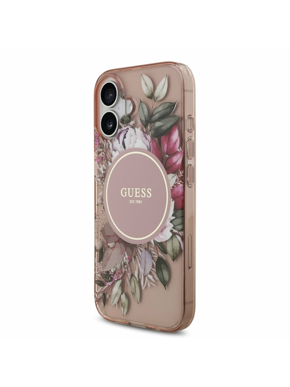 Guess Guess IML Flowers Strap MagSafe Zadný Kryt pre iPhone 17 Pink