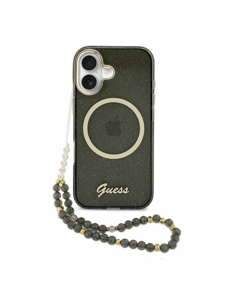 Guess Guess IML Glitter Script Strap MagSafe Zadný Kryt pre iPhone 17 Black