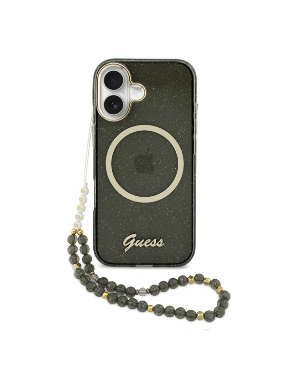 Guess Guess IML Glitter Script Strap MagSafe Zadný Kryt pre iPhone 17 Black
