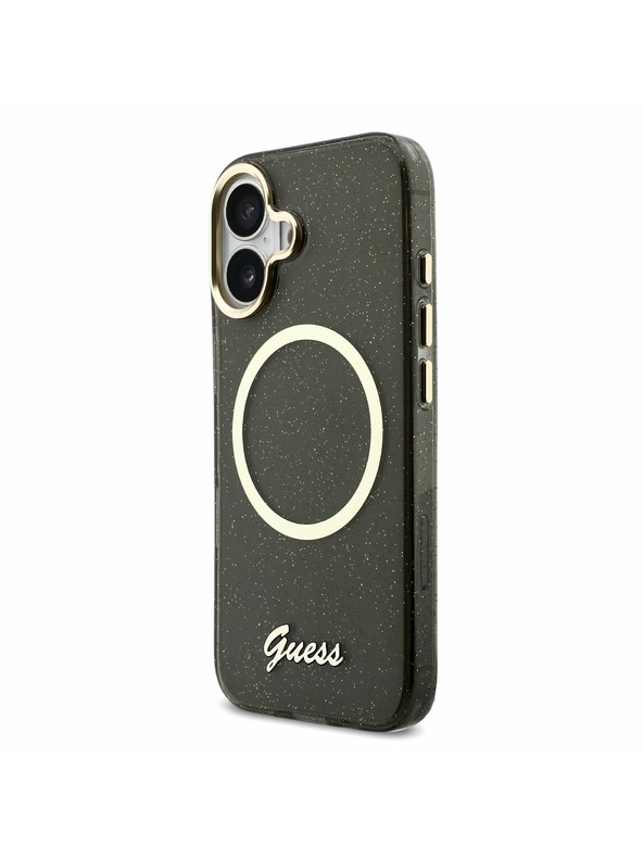 Guess Guess IML Glitter Script Strap MagSafe Zadný Kryt pre iPhone 17 Black