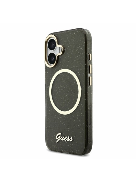 Guess Guess IML Glitter Script Strap MagSafe Zadný Kryt pre iPhone 17 Black