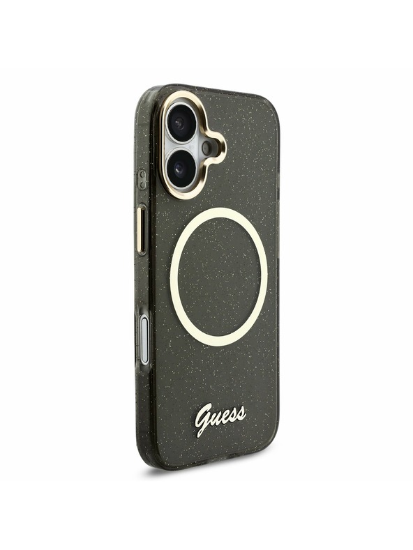 Guess Guess IML Glitter Script Strap MagSafe Zadný Kryt pre iPhone 17 Black