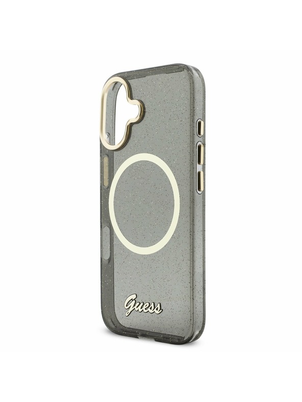 Guess Guess IML Glitter Script Strap MagSafe Zadný Kryt pre iPhone 17 Black
