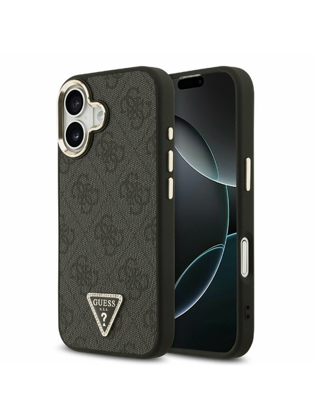 Guess Guess PU Leather 4G Strass Triangle Logo Gold Frame MagSafe Zadný Kryt pre iPhone 17 Black