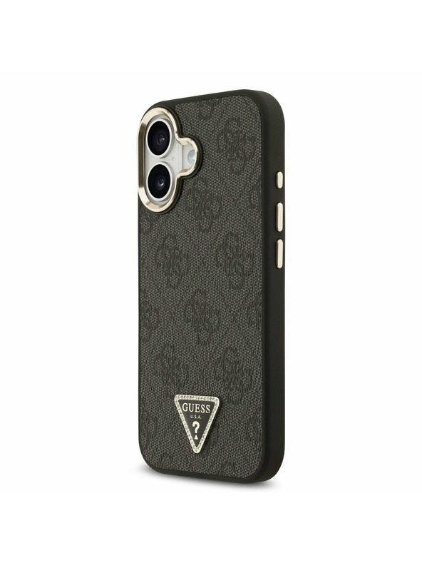 Guess Guess PU Leather 4G Strass Triangle Logo Gold Frame MagSafe Zadný Kryt pre iPhone 17 Black