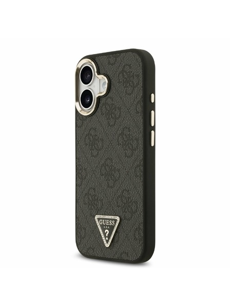 Guess Guess PU Leather 4G Strass Triangle Logo Gold Frame MagSafe Zadný Kryt pre iPhone 17 Black