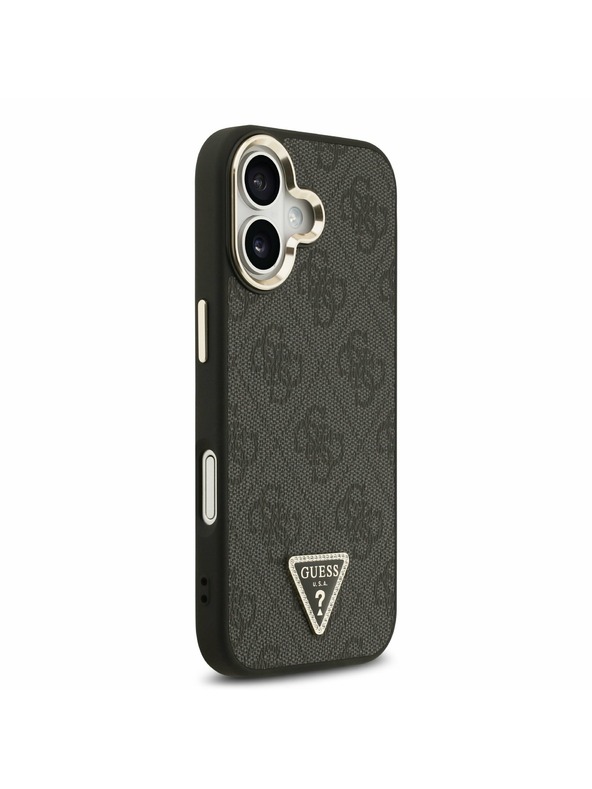Guess Guess PU Leather 4G Strass Triangle Logo Gold Frame MagSafe Zadný Kryt pre iPhone 17 Black