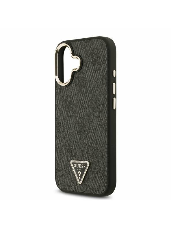 Guess Guess PU Leather 4G Strass Triangle Logo Gold Frame MagSafe Zadný Kryt pre iPhone 17 Black
