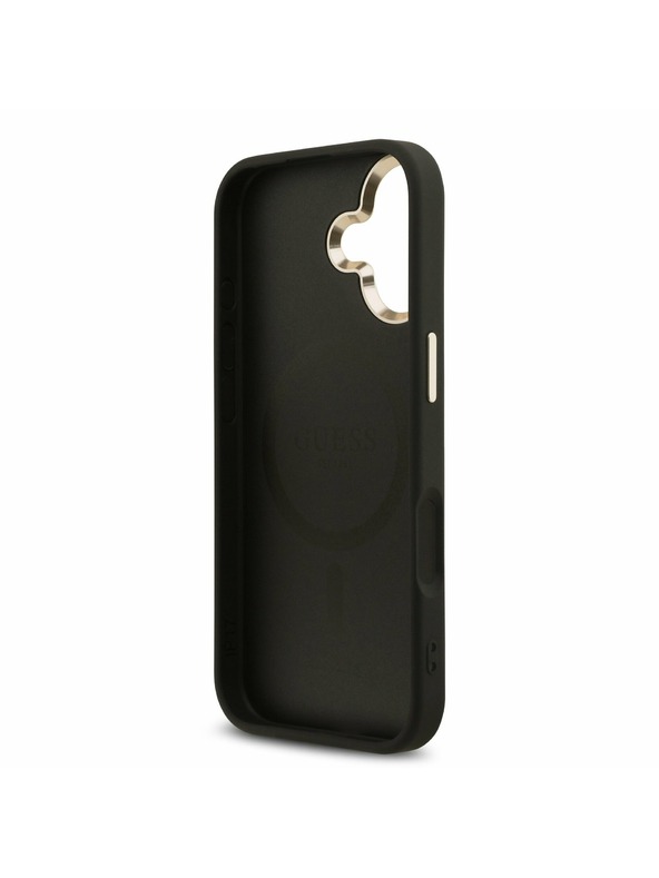Guess Guess PU Leather 4G Strass Triangle Logo Gold Frame MagSafe Zadný Kryt pre iPhone 17 Black