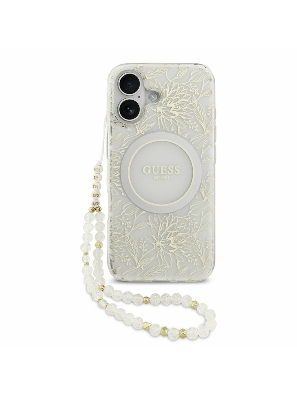 Guess Guess IML Flowers Allover Strap MagSafe Zadný Kryt pre iPhone 17 White