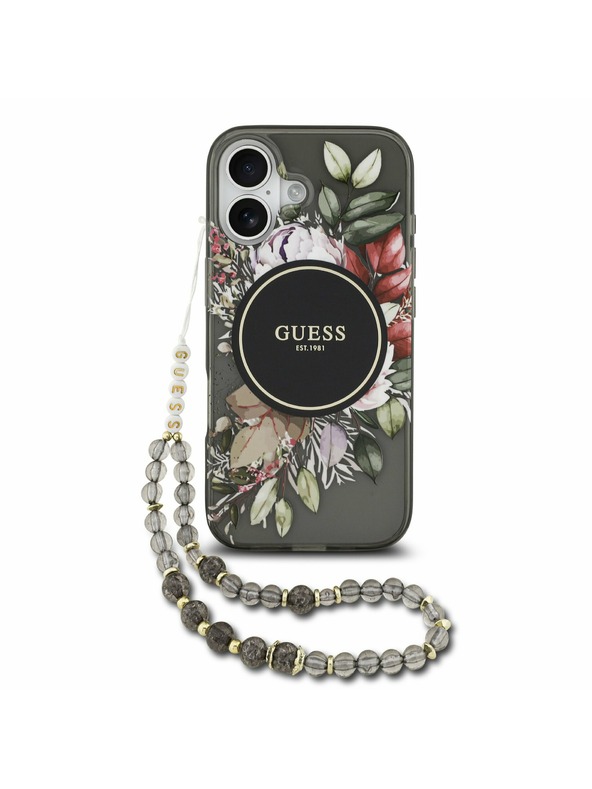 Guess Guess IML Flowers Strap MagSafe Zadný Kryt pre iPhone 17 Black