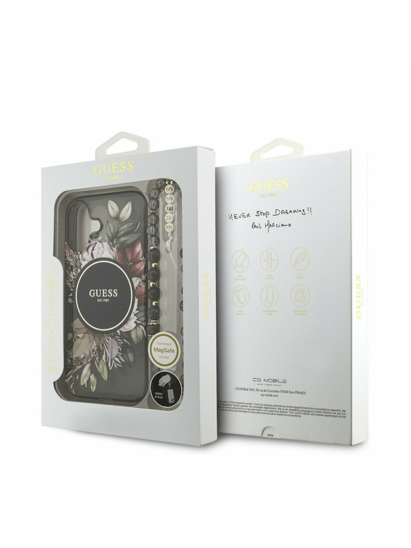 Guess Guess IML Flowers Strap MagSafe Zadný Kryt pre iPhone 17 Black