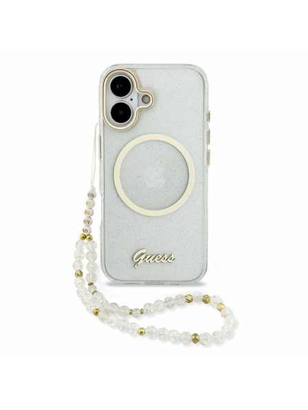 Guess Guess IML Glitter Script Strap MagSafe Zadný Kryt pre iPhone 17 Transparent