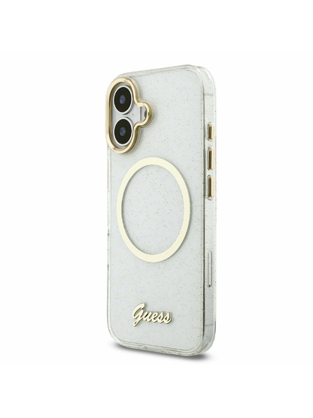 Guess Guess IML Glitter Script Strap MagSafe Zadný Kryt pre iPhone 17 Transparent