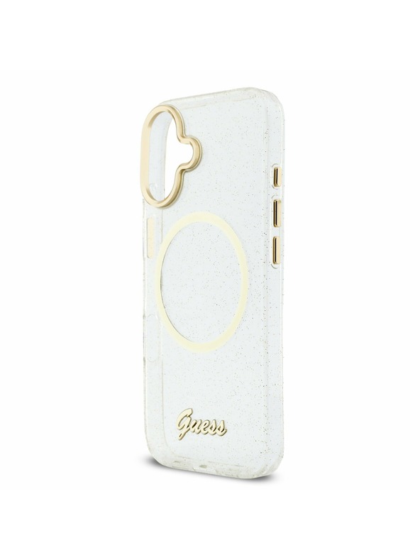 Guess Guess IML Glitter Script Strap MagSafe Zadný Kryt pre iPhone 17 Transparent