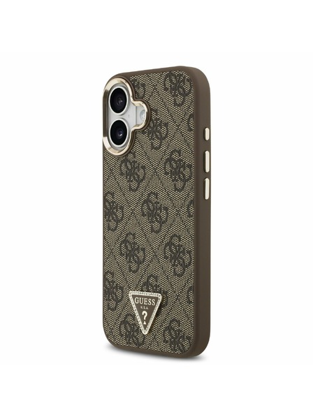 Guess Guess PU Leather 4G Strass Triangle Logo Gold Frame MagSafe Zadný Kryt pre iPhone 17 Brown