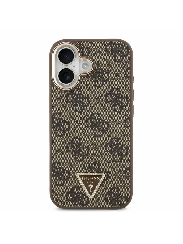 Guess Guess PU Leather 4G Strass Triangle Logo Gold Frame MagSafe Zadný Kryt pre iPhone 17 Brown