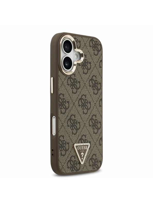 Guess Guess PU Leather 4G Strass Triangle Logo Gold Frame MagSafe Zadný Kryt pre iPhone 17 Brown