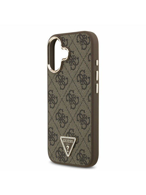 Guess Guess PU Leather 4G Strass Triangle Logo Gold Frame MagSafe Zadný Kryt pre iPhone 17 Brown