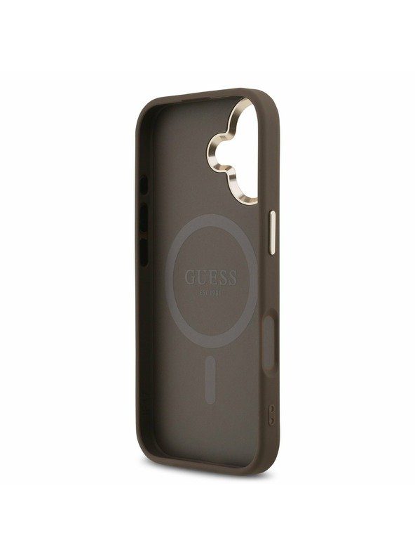 Guess Guess PU Leather 4G Strass Triangle Logo Gold Frame MagSafe Zadný Kryt pre iPhone 17 Brown