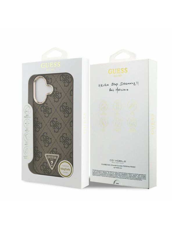 Guess Guess PU Leather 4G Strass Triangle Logo Gold Frame MagSafe Zadný Kryt pre iPhone 17 Brown