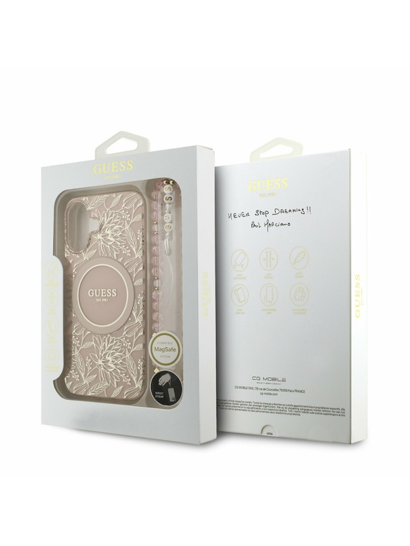Guess Guess IML Flowers Allover Strap MagSafe Zadný Kryt pre iPhone 17 Pink