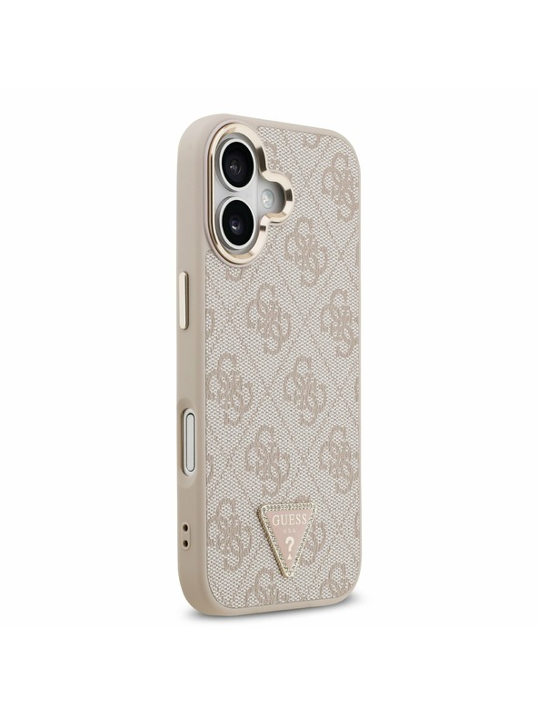 Guess Guess PU Leather 4G Strass Triangle Logo Gold Frame MagSafe Zadný Kryt pre iPhone 17 Pink