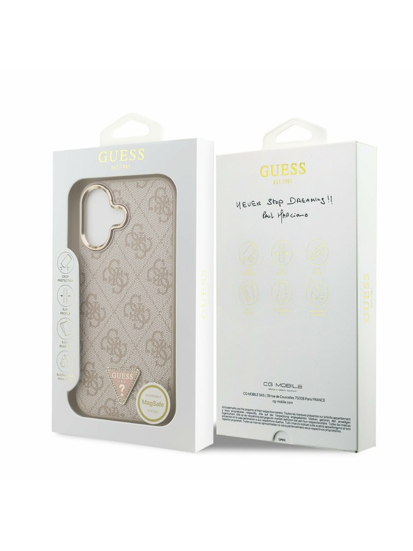 Guess Guess PU Leather 4G Strass Triangle Logo Gold Frame MagSafe Zadný Kryt pre iPhone 17 Pink